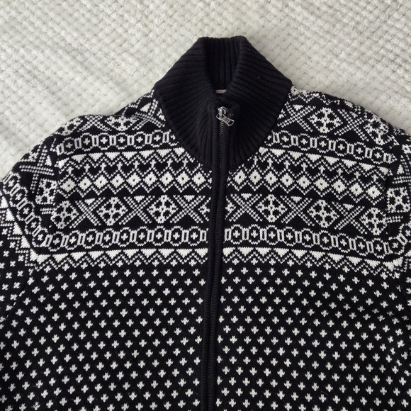 Tommy Hilfiger Men's Sweater Sz XL Zip Up Black White Graphic Print Wool Blend - Picture 14 of 16